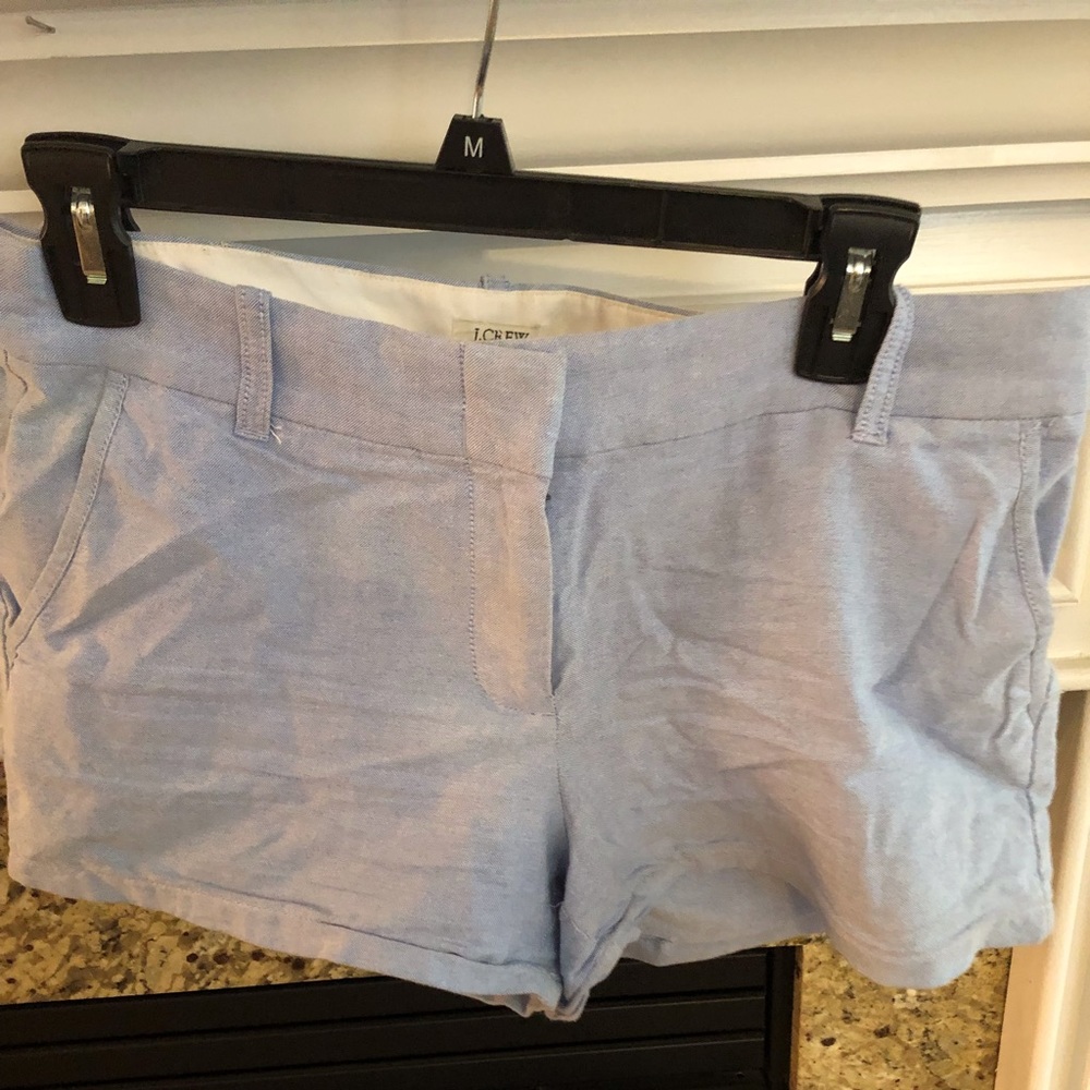 J. Crew light blue shorts.